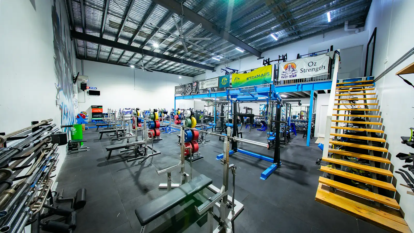 Ground ZeroW squat racks and barbells on the Arundel gym floor